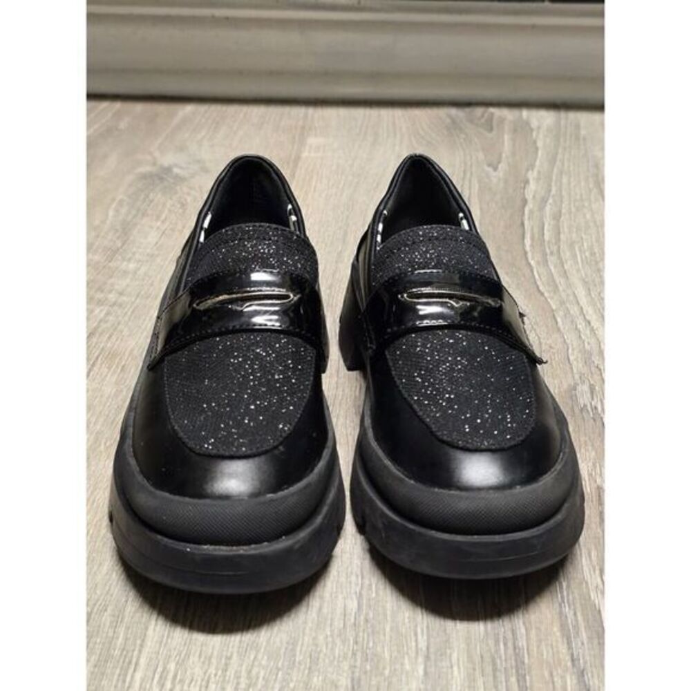 Steve Madden Girls Black Glitter Loafers Size 2M